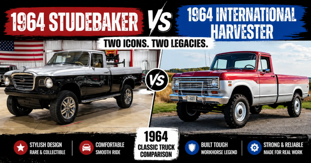 1964 Studebaker pickup vs 1964 International Harvester truck side by side comparison classic vintage pickups