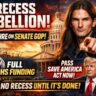 “Recess Rebellion thumbnail showing pressure on Senate Republicans for DHS funding and SAVE America Act with Donald Trump and Capitol background”