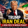 Donald Trump announcing Iran deal with US flag and Iran flag symbolizing world peace and geopolitical relations