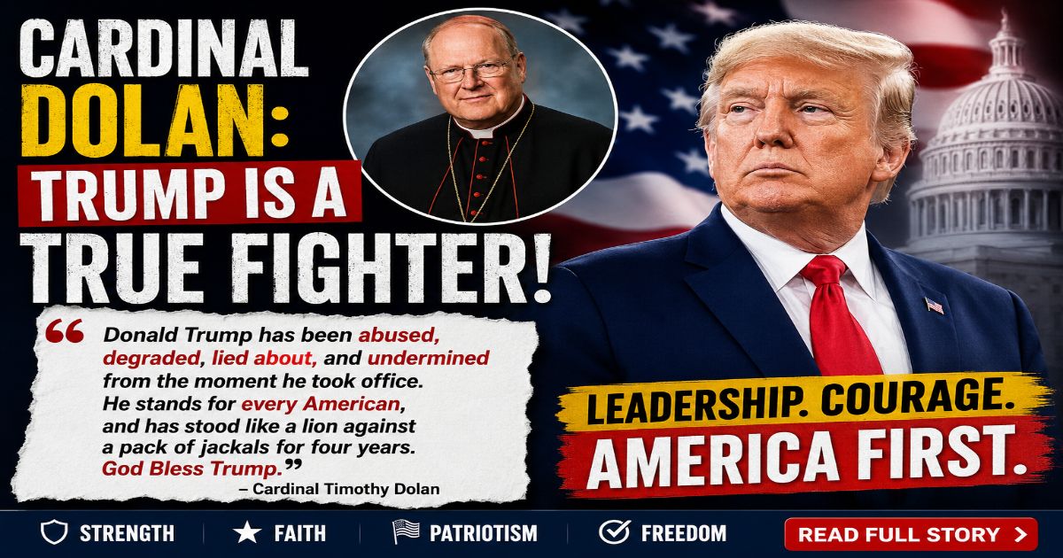Donald Trump with Cardinal Timothy Dolan discussing leadership and public support in American politics.
